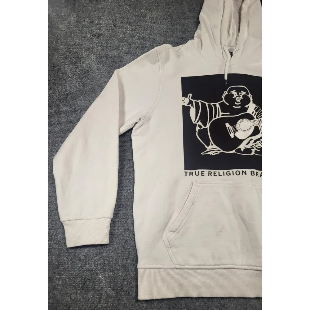 True Religion Men's White Logo Pullover Over Box Hoodie Size Large